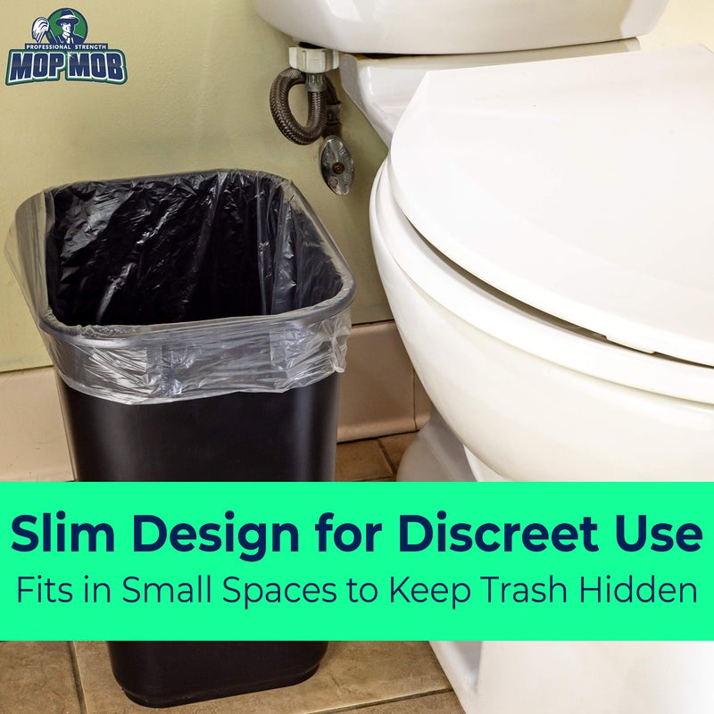 Mop Mob Space-Saving Trash Can and 100x 4 Gal. Leak-Proof Liners Set. Small Black Plastic Wastebasket and Clear Bags Great for Bathroom, Kitchen or Home Office. Garbage Bin Fits Under Most Desks & Cabinets - Image 4